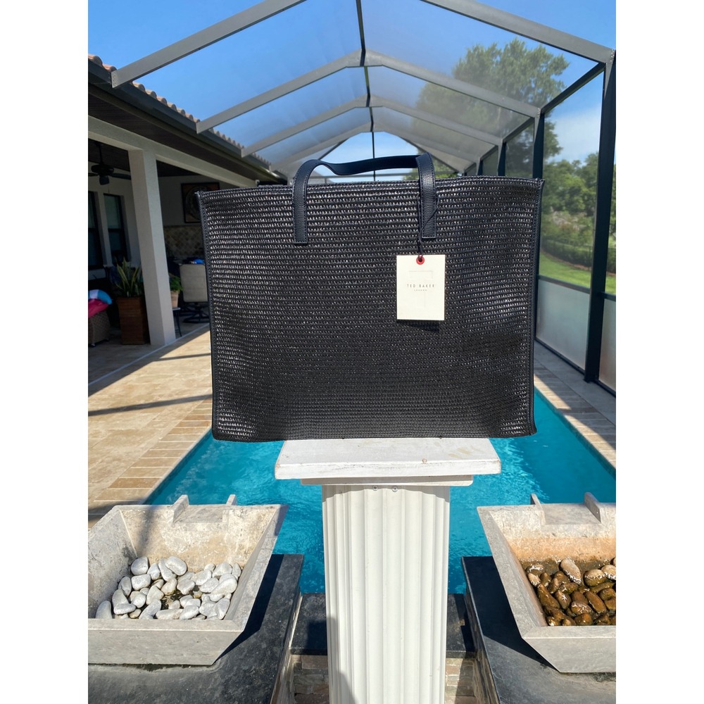 NEW Ted Baker London The Icon Tote Black Woven Straw Logo Shoulder Bag NEW - Picture 14 of 16
